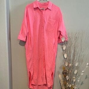 Universal Thread neon pink linen rayon Shirt Dress